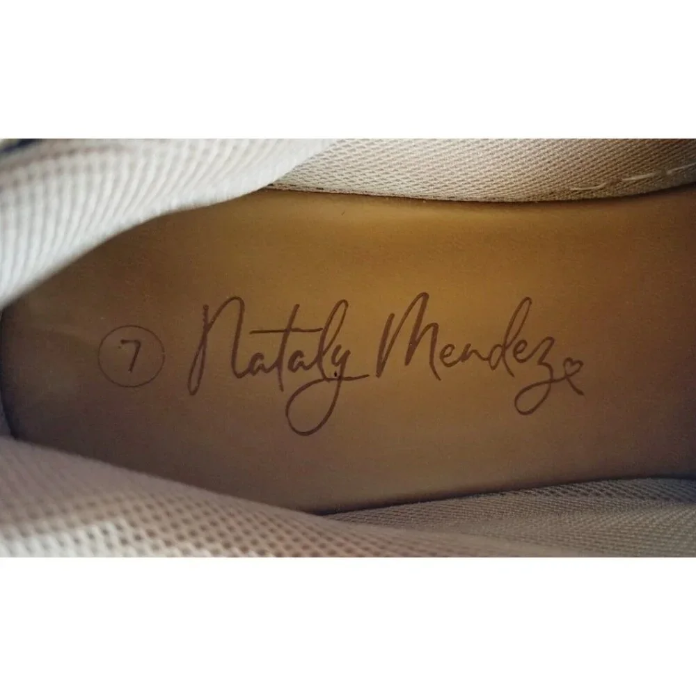 NATALY MENDEZ Brown Leopard Sneakers Sz 37 7 Lace Up Leather Calf Hair - Picture 3 of 15